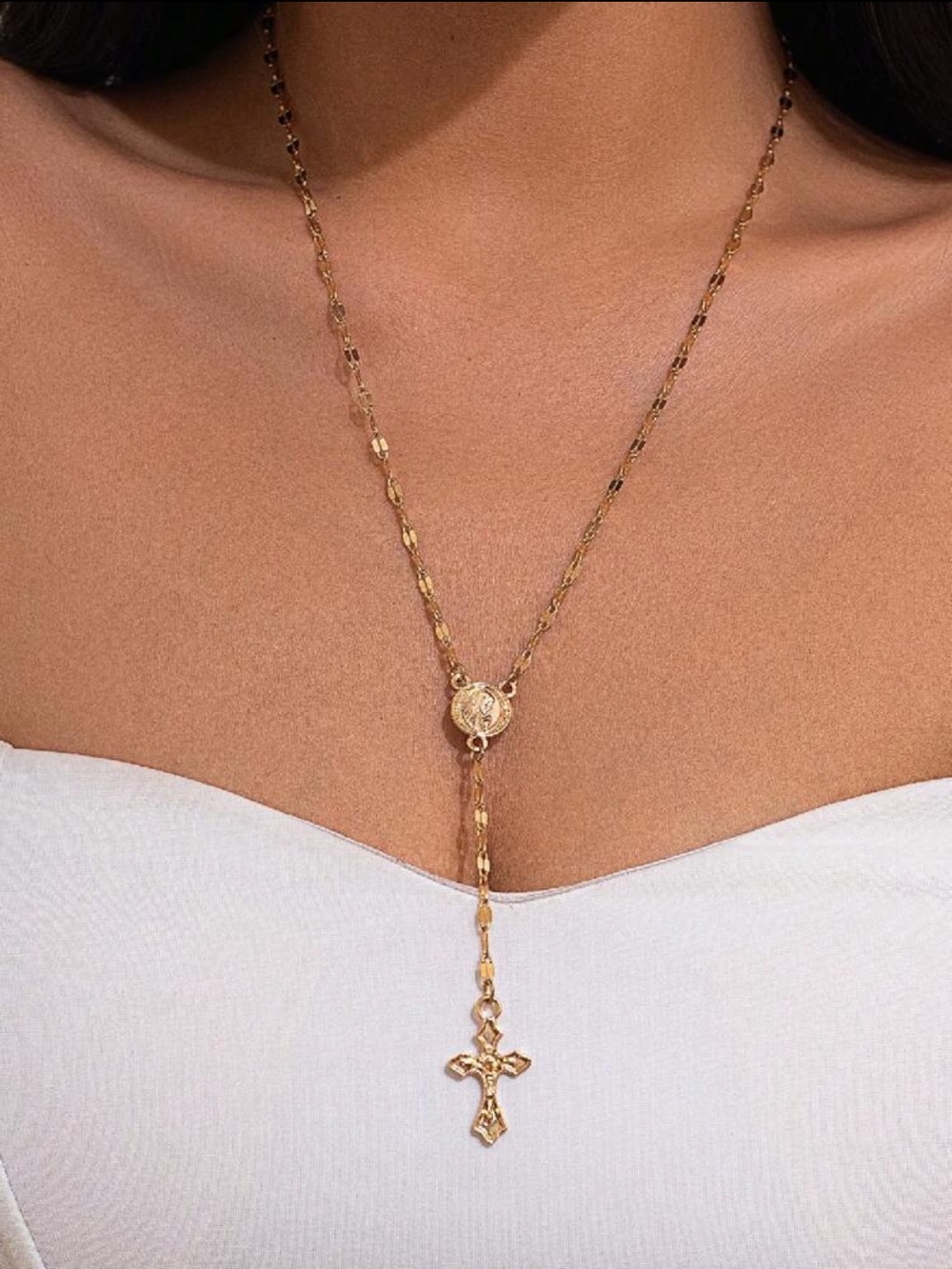 Elegant Gold Cross Pendant Necklace, Y Lariat Necklace, Y Lariat Cross Necklace
